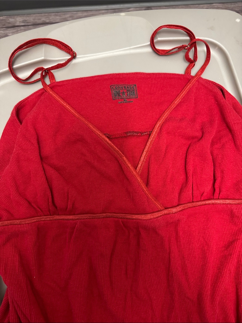 Converse One Star Red Ribbed V-Neck Cami top with Spaghetti Straps